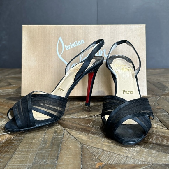 Christian Louboutin black chiffon mauresmo Slingbacks US size 7.5 - Picture 1 of 13